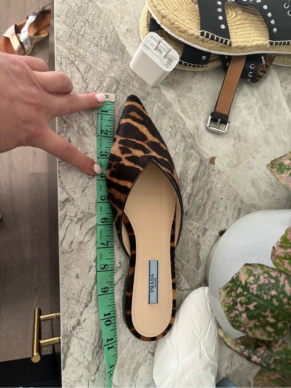 Prada Leopard-Print Pointed Haircalf Mule - Brown/Black - Picture 6 of 6